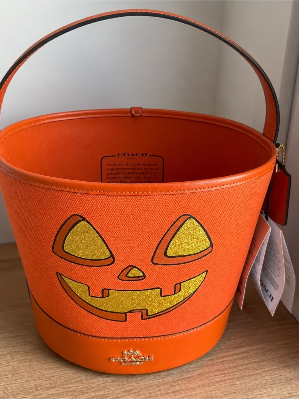 COACH Kids Orange Glitter Jack-O'-Lantern Bucket Bag